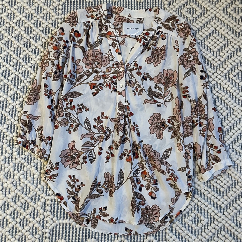 Amour Vert Amy 3/4 Sleeve Washable Silk Blouse